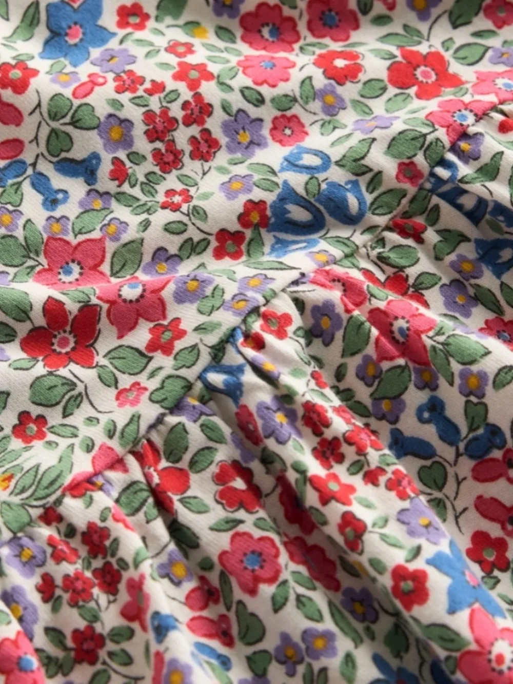 Mini Boden - Red & Blue Flowerbed Posie Long Sleeve Jersey Dress, Size 8-9y